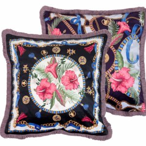 Cojin Velvet Relleno Plumas Con Flecos 45X13X45 Cm