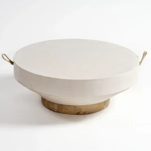 Mesa de centro de exterior color cemento blanco y teca 80cm